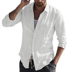 YEBIRAL Leinenhemd Herren Button-Down Langarm Sommerhemd Herren Hemd Regular Fit Freizeithemd Frühling Sommer Casual Lässig Bequem Atmungsaktives Leinen Shirt(XXL,Weiß) von YEBIRAL