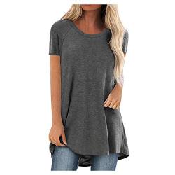 YEBIRAL Longshirt Damen T Shirt Sommer Rundhals Kurzarm-Sweatshirt Pullover Oberteil Lose Einfarbig Beiläufig Bluse Tunika Tops Große Größe von YEBIRAL