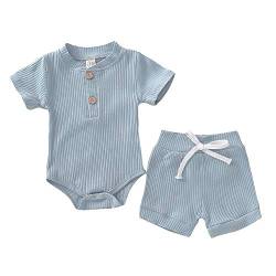 YEBIRAL Neugeborene Baby Mädchen Jungen Shorts Set Einfarbig Strick Strampler Body Kurze Hose 2 Stück Sommer Kleidung 18-24 Monate von YEBIRAL