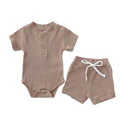 YEBIRAL Neugeborene Baby Mädchen Jungen Shorts Set Einfarbig Strick Strampler Body Kurze Hose 2 Stück Sommer Kleidung 18-24 Monate von YEBIRAL