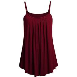 YEBIRAL Oversize Damen Camisole Stretch Gerüscht Oberteil Ärmellos Spaghetti Tops Loose Casual Langes Top Vestkleid Schulterfrei Tank Top Große Größen(EUR-50/CN-4XL,WeinRot) von YEBIRAL