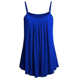 YEBIRAL Oversize Damen Camisole Stretch Gerüscht Oberteil Ärmellos Spaghetti Tops Loose Casual Langes Top Vestkleid Schulterfrei Tank Top Große Größen(EUR-54/CN-6XL,Blau) von YEBIRAL