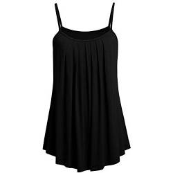 YEBIRAL Oversize Damen Camisole Stretch Gerüscht Oberteil Ärmellos Spaghetti Tops Loose Casual Langes Top Vestkleid Schulterfrei Tank Top Große Größen(EUR-54/CN-6XL,Schwarz) von YEBIRAL