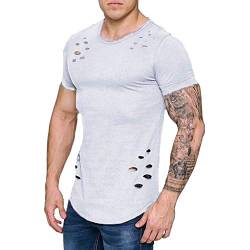YEBIRAL Oversize Herren Sommer T-Shirt O-Neck Kurzarm Basic Shirts Mit Destroyed Optik Slim Fit Moderne Männer Baumwoll Coole Kurzarmshirt von YEBIRAL