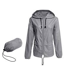 YEBIRAL Regenjacke Damen Wasserdicht Atmungsaktiv Leicht Outdoorjacke Regenmantel Windbreaker Jacke Dünne Packbar Übergangsjacke mit Kapuze ​Windjacke Wandern Fahrrad Regenjacken von YEBIRAL