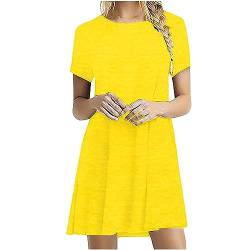 YEBIRAL Shirtkleid Damen Sommer Freizeitkleid Kurzarm Sommerkleier Casual T-Shirt Kleider Strandkleid Loose Swing Damenkleid Rundhals Tunika Kleid Einfarbig Minikleid Mini Dress von YEBIRAL