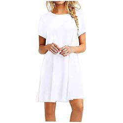 YEBIRAL Shirtkleid Damen Sommer Freizeitkleid Kurzarm Sommerkleier Casual T-Shirt Kleider Strandkleid Loose Swing Damenkleid Rundhals Tunika Kleid Einfarbig Minikleid Mini Dress von YEBIRAL