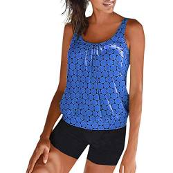 YEBIRAL Tankini Damen Bauchweg, Zweiteilige Figuroptimizer Badeanzug Große Größen Tankini Set mit Slip(XXL,Dunkelblau) von YEBIRAL