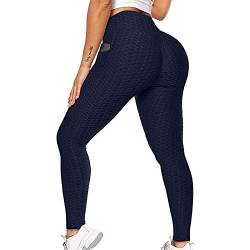 YEBIRAL Tik Tok Damen Sport Leggings mit Taschen, High Waist Push Up Anti Cellulite Leggins Scrunch Butt Sexy Po Lifting Sporthose Yogahose Boom Booty Tights Fitness Jogginghose von YEBIRAL