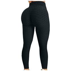 YEBIRAL Tik Tok Leggings Damen Honeycomb Scrunch Butt Bubble Leggings Sexy Booty Push Up Leggins Sporthose Anti Cellulite High Taille Sport Fitness Hose Sportleggings Yoga Pants (B- Schwarz, L) von YEBIRAL