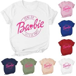 YEBIRAL Tshirt Damen Weiss Basic Barbie Shirt Kurzarm Oberteil Lässiges Soft Rundhals Top Party Blusenshirt Sportshirt Damenshirt Casual Longshirt Sommer T-Shirts von YEBIRAL
