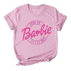 YEBIRAL Tshirt Damen Weiss Basic Barbie Shirt Kurzarm Oberteil Lässiges Soft Rundhals Top Party Blusenshirt Sportshirt Damenshirt Casual Longshirt Sommer T-Shirts von YEBIRAL