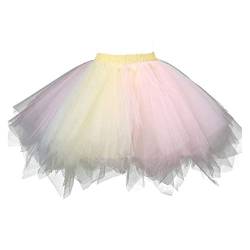 YEBIRAL Tutu Damenrock 50er Vintage Tüllrock Kurz Ballet Tanzkleid Petticoat Pettiskirt Unterrock Fasching Cosplay Rock Karneva (Z- H Mehrfarbig, One Size) von YEBIRAL