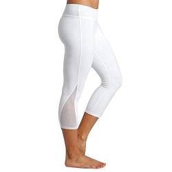 YEBIRAL Yoga Leggings Damen Capri Leggings 3/4 Sport Hose Stretch Workout Fitness Hohe Taille Jogginghose(L,Weiß) von YEBIRAL