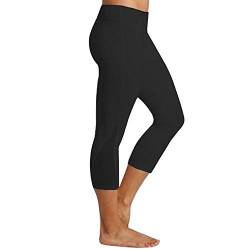 YEBIRAL Yoga Leggings Damen Capri Leggings 3/4 Sport Hose Stretch Workout Fitness Hohe Taille Jogginghose(XL,Schwarz) von YEBIRAL