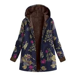 YEBIRAL amazon coupons rabatt Vintage Winterjacke Damen Mantel mit Kapuze Blumendruck Fleecejacke Lässige Jacke Reißverschlüsse Wintermantel Herbst Winter Parka Steppmantel Jacken Strickjacke von YEBIRAL