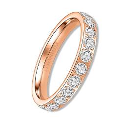 YEBOCIYO Eternity Ring 3mm Damen Ewigkeitsringe Titan Verlobungsringe Eheringe Trauringe Memoirering Jubiläum Aussage Stapelring für Herren Mit Voller Zirkonia Rosegold 7 von YEBOCIYO