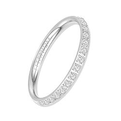 YEBOCIYO Eternity Ring Damen Herren Silber Ring Ewigkeitsringe Titan Verlobungsringe Eheringe Trauringe Memoirering Jubiläum Aussage Stapelring Mit Zirkonia Voller 2mm 9 von YEBOCIYO