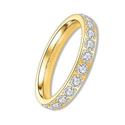 YEBOCIYO Ring Gold Eternity Ring Damen 3mm Ewigkeitsringe Titan Verlobungsringe Eheringe Trauringe Memoirering Jubiläum Aussage Stapelring für Herren Mit Voller Zirkonia 6 von YEBOCIYO