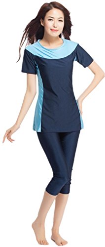 YEESAM Bescheiden Bademode Frauen Surfing Suit Muslim Hindu Jüdisch Shorts Badeanzug Sonnenschutzmittel (Asien S - Höhe: 150-155cm, Navy blau) von YEESAM