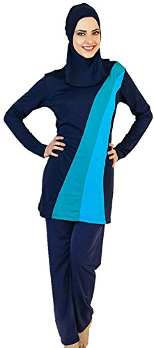 YEESAM Muslimischen Badeanzug - Muslim Islamischen Bescheidene Badebekleidung Modest Swimwear Burkini für muslimische Frauen - Hijab abnehmbaren (Asien L ~~ EU-Größe 38-40, blau) von YEESAM
