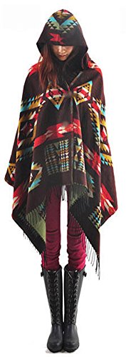 YEESAM Poncho mit Kapuze Damen Winter Herbst Cape Umhang Fransen Schal Frauen von YEESAM