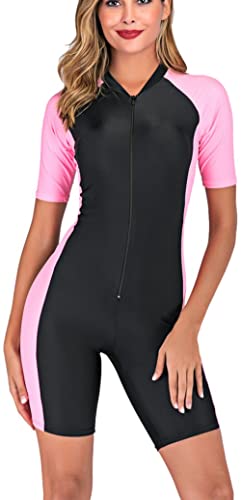 yeesam Mädchen- & Damen-Badeanzug mit halblangen ärmeln und knielang, Surf-Anzug kurze ärmel UPF 50 + Gr. xl, rose von YEESAM