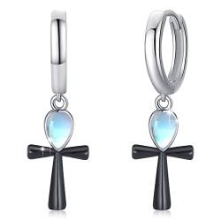 Ankn Ohrringe Ankn Religiöse Ohrringe Sterling Silber Schwarz Ankn Kreuz Ohrringe Mondstein Teardrop Dangle Eardrop Ohrringe Ewigkeit Egytian Ankn Amulett Ohrringe Geschenke für Geburtstag Chrismas von YEESIA