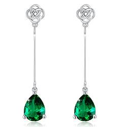 Celtic Teardrop Ohrringe für Frauen Mädchen Sterling Silber Mondstein Teardrop Long Dangle Drop Earrings (Emerald Green) von YEESIA