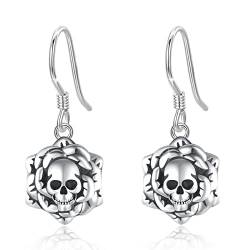 Gothic Skull & Romantic Rose Dangle Earrings für Frauen Mädchen Sterling Silber Holloween Dangle Earrings Skull Earrings Rock Earrings von YEESIA