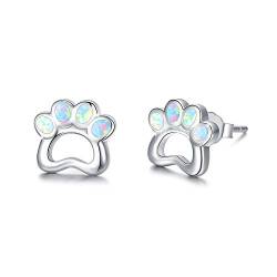 Hundepfoten-Ohrringe 925 Sterling Silber Opal Katzenpfoten-Ohrringe Niedliche Tierpfoten-Druck-Ohrringe Hypoallergene Ohrringe für Frauen Mädchen von YEESIA