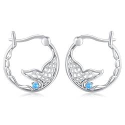 Mermaid Tail Earrings Hoop Eearring S925 Sterling Silver Mermaid Earrings Blue Tail Mermaid Hoop Earrings Sea Daughter Gifts for Women Girls, Sterling Silver, Cubic Zirconia von YEESIA