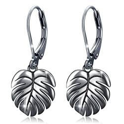 Monstera Ohrringe 925 Sterling Silber Leverback Ohrringe Palmenblätter Tropische Ohrringe Pflanze Baumeln Tropfen Ohrring für Damen Mädchen Modeschmuck (Schwarz) von YEESIA