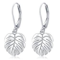 Monstera Ohrringe 925 Sterling Silber Leverback Ohrringe Palmenblätter Tropische Ohrringe Pflanze Baumeln Tropfen Ohrring für Damen Mädchen Modeschmuck von YEESIA