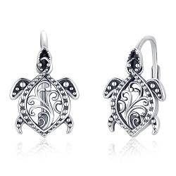 Schildkröte Ohrringe Sterling Silber Blumenmuster Schildkröte Ohrringe für Frauen Mädchen Leverback Ohrringe Schildkröte Eardrop Meeresschildkröte Ohrringe (Floral Turtle) von YEESIA