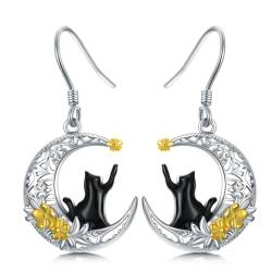 Schwarze Katzen-Ohrringe für Damen und Mädchen, 925er-Sterlingsilber, Katzen-Ohrringe, hypoallergener Schmuck, Geschenke für Katzenliebhaber von YEESIA