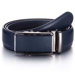 YEHMAN Herren Ratsche Automatik Leder Gürtel ohne Löcher mit Automatikschließe 3.5 cm Breite verstellbare grösse für Männer. Länge 115 cm, J07 Navy Blau von YEHMAN