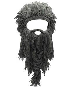 Barbar Knit Long Beard Hut Adult Viking gefälschte Haar Perücke Visor gestrickte Wolle lustige Schädel Cap von YEKEYI