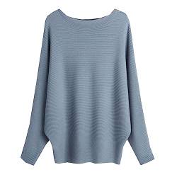Damen Pullover Off Shoulder Batwing Sleeve Loose Pullover Solid Sweater Knit Jumper Tops, lblue, One Size von YEKEYI