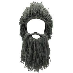 YEKEYI Barbarian Knit Long Beard Hat Erwachsene Viking Kunsthaar Perücke Visier Strickwolle Lustige Schädelkappe von YEKEYI