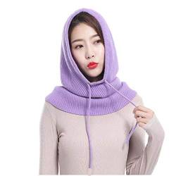 YEKEYI Damen Sturmhaube Kapuze Mütze Winter Kaschmir Strickmütze Skimaske Outdoor, purple02, Einheitsgröße von YEKEYI