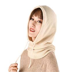 YEKEYI Frauen Sturmhaube Kapuze Hut Winter Kaschmir Strickmütze Mütze Skimaske Skimütze Outdoor, beige, Einheitsgröße von YEKEYI