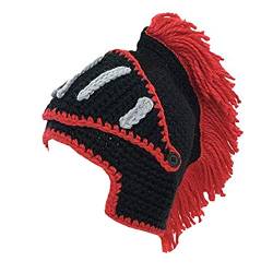 YEKEYI Funny Knight Helm Beanie mit Bartmütze Handmade Gestrickte Winter Dicke Mütze Octopus Mütze Halloween Cosplay Skimaske, 04black, Einheitsgröße von YEKEYI