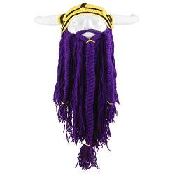 YEKEYI Herren Lustige Mütze Wikinger Bart Beanie Horn Hut Lange Bart Hüte Winter Strickwolle Warme Kappe Gr. Einheitsgröße, Purple-B von YEKEYI