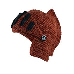 YEKEYI Römischer Ritter Helm Visier Bart Mütze Knit Beanie Mütze Windmaske Cosplay Hut Gr. Einheitsgröße, braun von YEKEYI