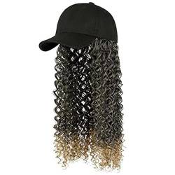 YEKEYI Stirnband Perücke Echthaarperücken Hut Perücken für Frauen Baseballmütze mit Haar Perücke lockig Deep Wave von YEKEYI