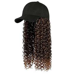 YEKEYI Stirnband Perücke Echthaarperücken Hut Perücken für Frauen Baseballmütze mit Haar Perücke lockig Deep Wave von YEKEYI