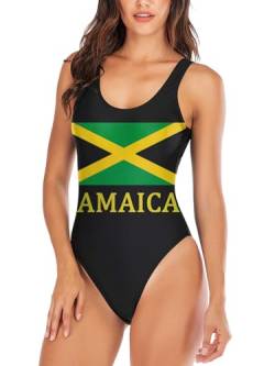 YELAIVP Damen Jamaika Amerika Flagge Gepolstert Einteiler Badeanzug U-Ausschnitt High Cut Badeanzüge Bademode, Schwarz1-Jamaika-Flagge, S von YELAIVP