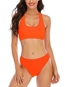 YELAIVP Solide Racerback High Waist Bikini Sets Sportlich Zweiteiliger Badeanzug U-Ausschnitt Badeanzüge für Damen, Orange, Large von YELAIVP