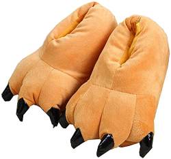 YELAN Unisex Soft Plüsch Haus Hausschuhe Tier Kostüm Pfote Claw Schuhe Lustige Hausschuhe Warme Hausschuhe (35/39, Brown, numeric_35) von YELAN